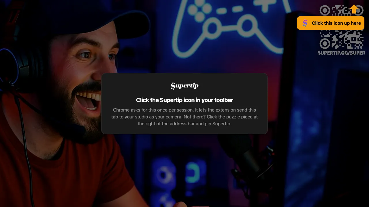 The Supertip Camera tab asking for a click on the Supertip icon in the toolbar