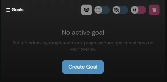 The Create Goal button in the Goals section of the Creator Dashboard Panel