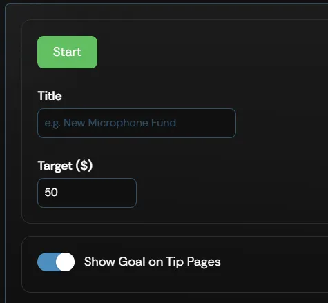 The goal creation form with the Title and Target fields
