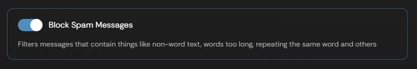The Block Spam Messages toggle in the Supertip moderation settings