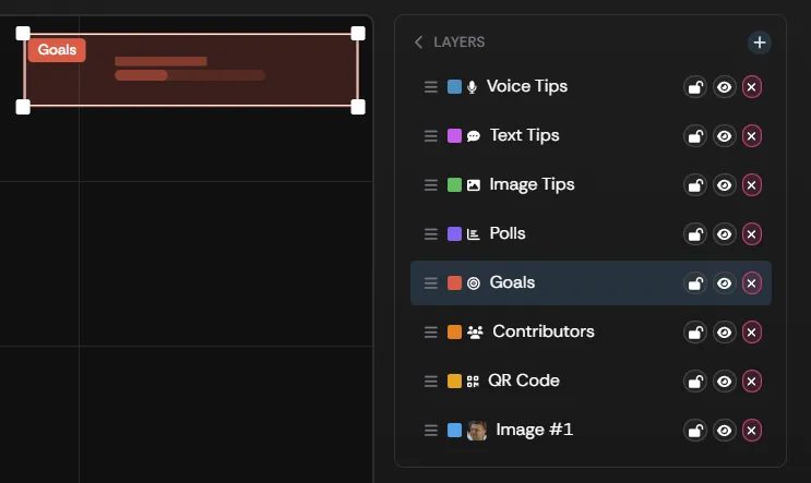 The Goals box selected in the overlay editor