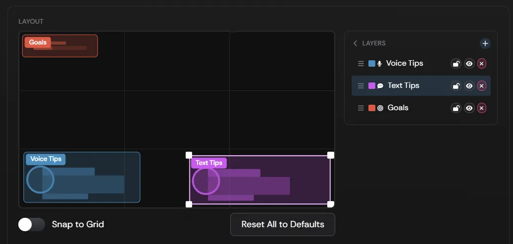 The LAYERS panel listing the layers in an overlay