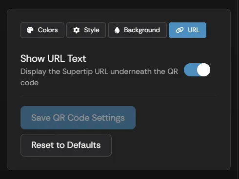 The QR Code URL text setting