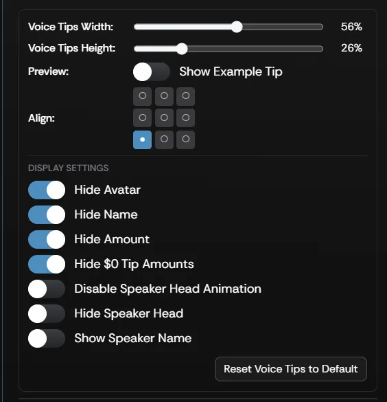 The Voice Tips overlay settings panel