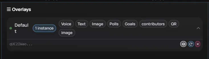The Overlays section of the Creator Dashboard Panel