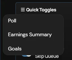 The section selection drop-down menu on the Panel screen