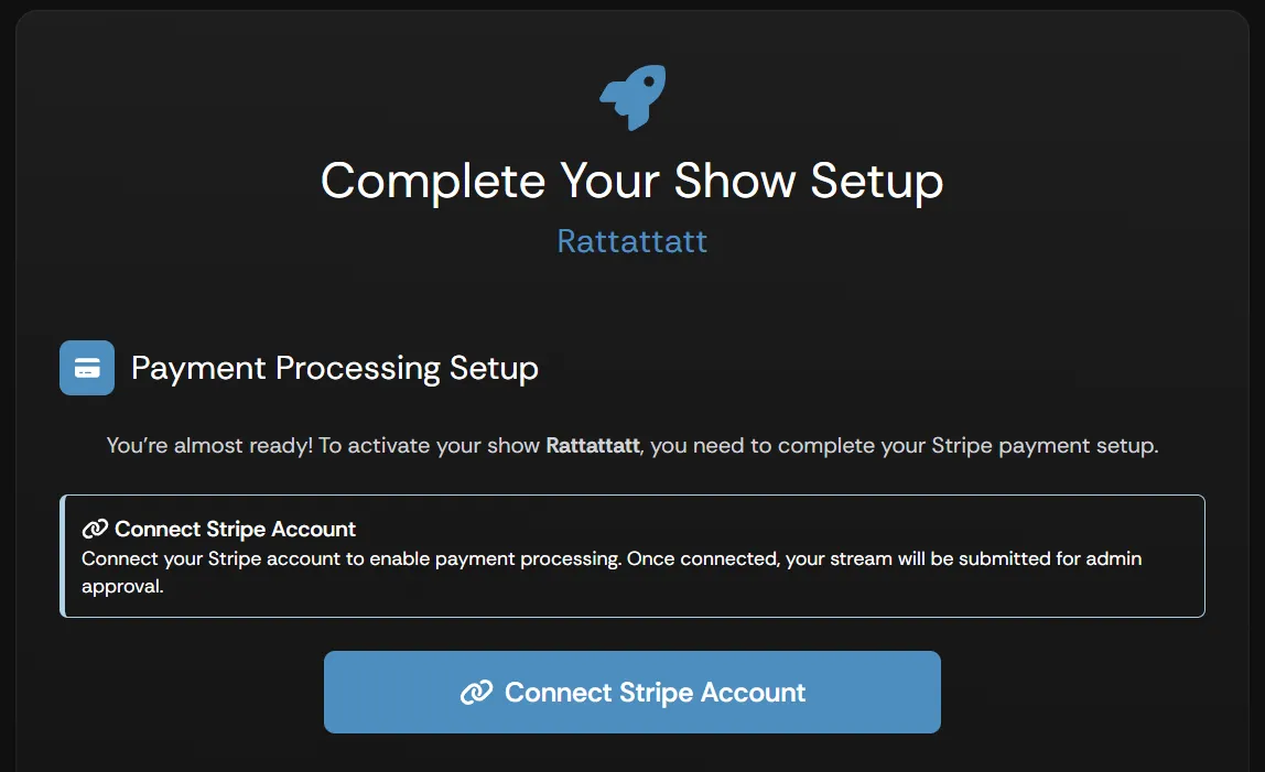 The Connect Stripe Account button in the Supertip account setup screen