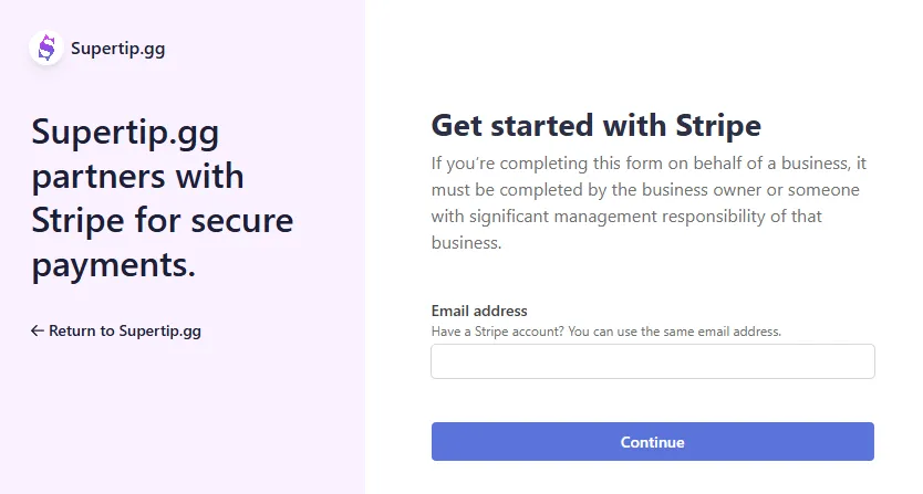 The Stripe partner authentication page used to link your account