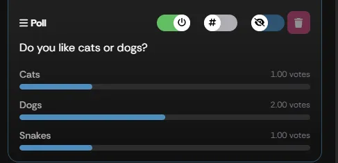 Live poll results displayed in the Poll section of the Creator Dashboard Panel