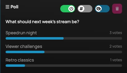 Live poll results displayed in the Poll section of the Creator Dashboard Panel