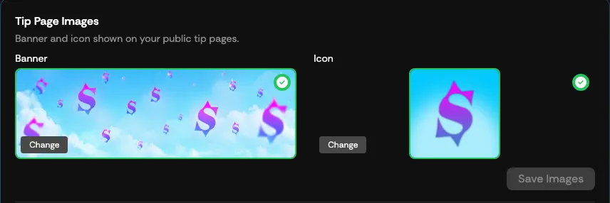 The Tip Page Customization settings in Show Settings