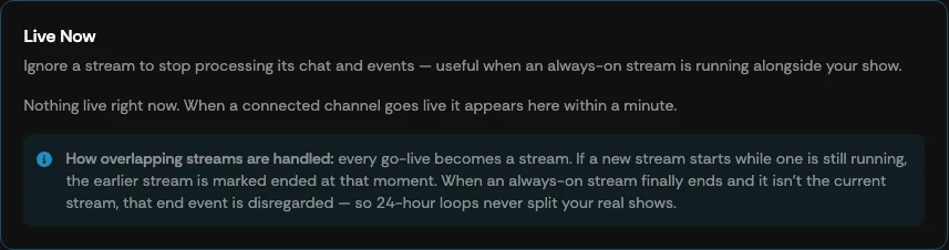 The Live Now section of Stream Status