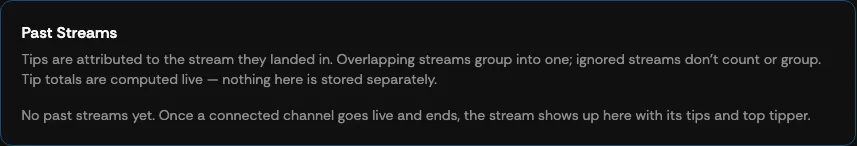 The Past Streams section of Stream Status