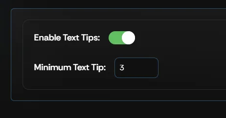 The Text Tips settings screen in the Supertip Creator Dashboard