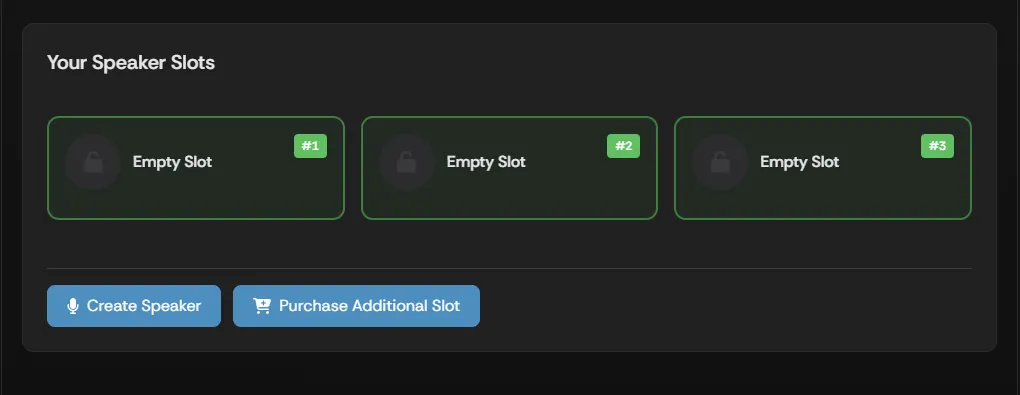 The Custom Speakers section showing Your Speaker Slots