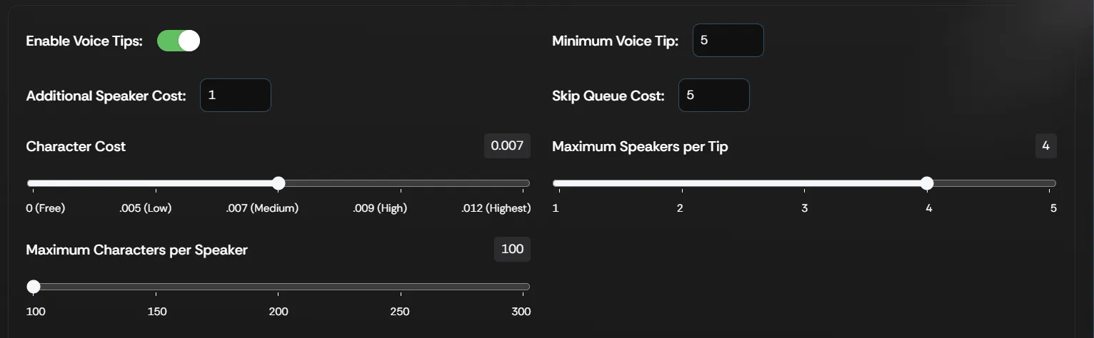 The Voice Tips settings screen in the Supertip Creator Dashboard