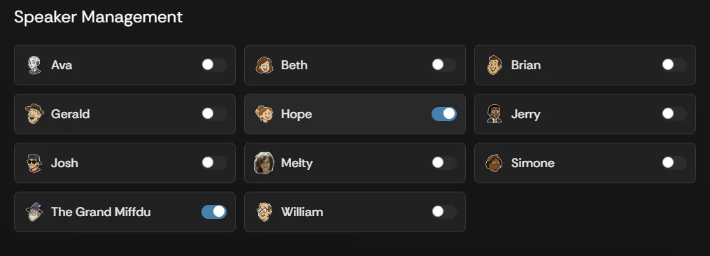 The Speaker Management section of the Voice Tips settings