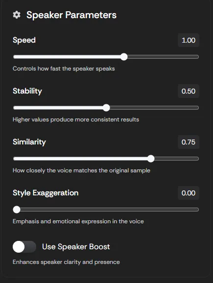 The Speaker Parameters sliders for a custom speaker